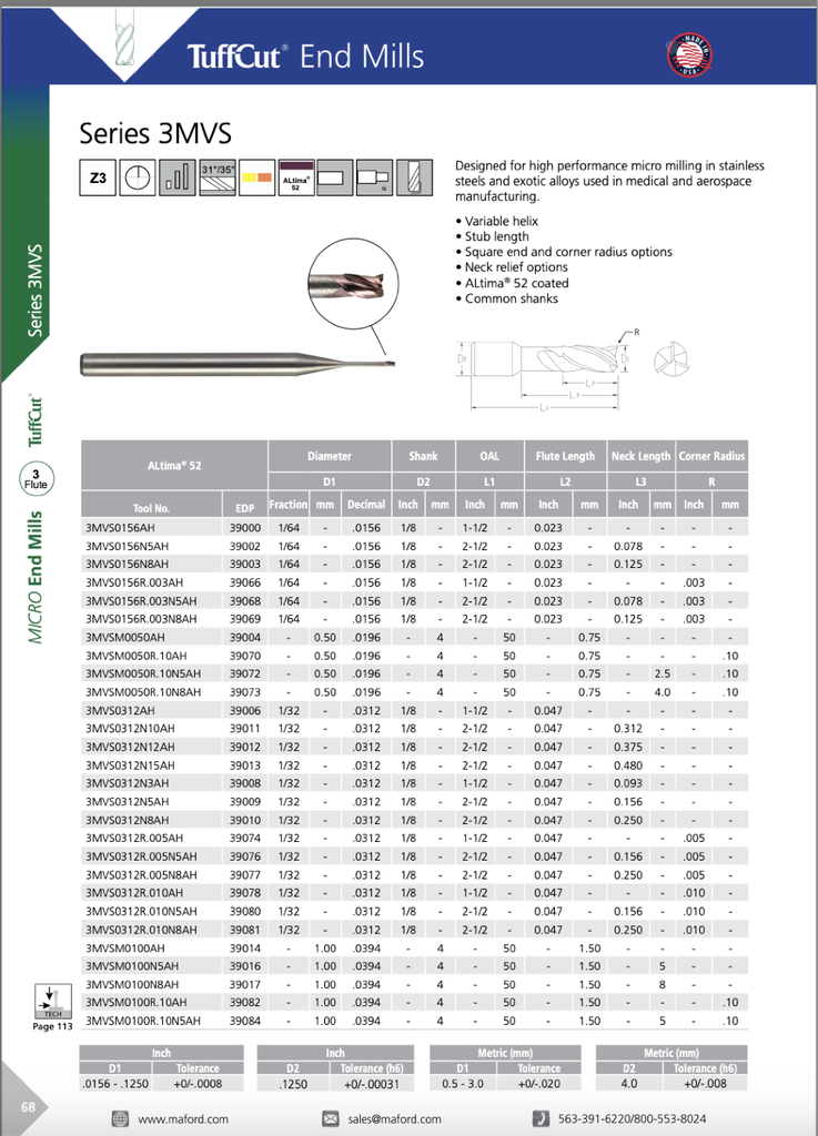 39073 .0196 DIA .0295 LOC X .1575 NECK .004CR 3FL COATED MA FORD