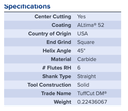 15738 .3750 DIA 1.0000 LOC 6FL COATED MA FORD HARD MILL