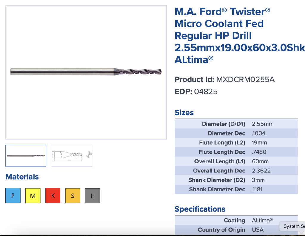 04825 .1004 DIA 5XD COOLANT THROUGH DRILL MA FORD