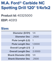 40313 .2500 DIA 120 DEG SPOT DRILL MA FORD EMV