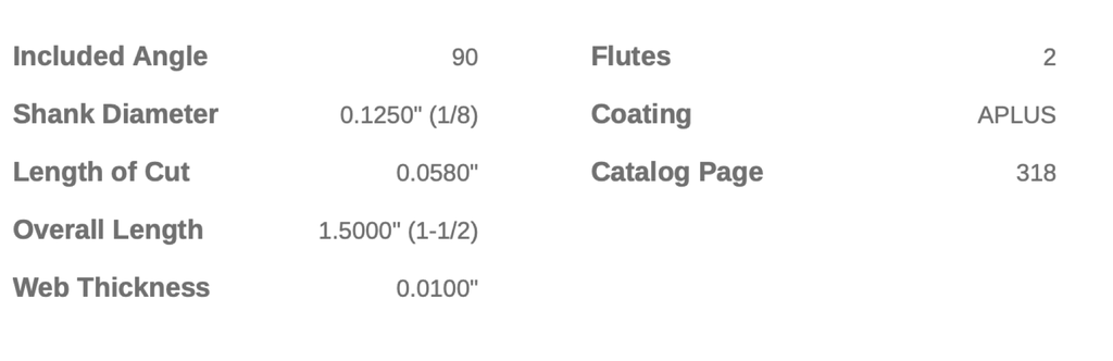 83798 .1250 DIA 90 DEG CHAMFER MILL 2FL HELICAL CMV
