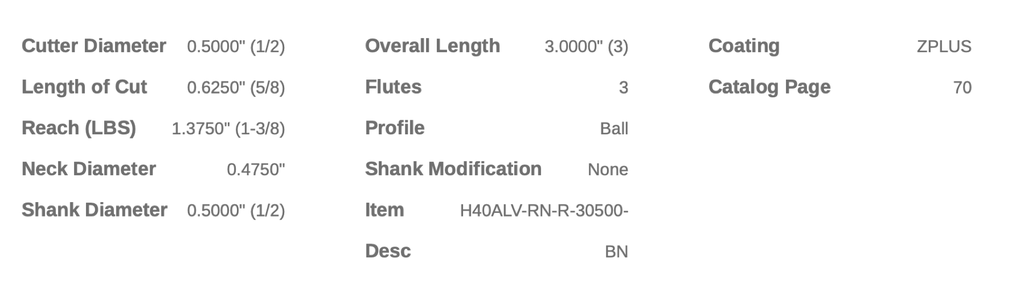 47226 .5000 DIA .6250 LOC X 1.3750 NECK BALL 3FL HELICAL CMV