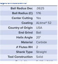 15652 .1250 DIA .1250 LOC BALL 2FL COATED MA FORD