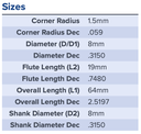 13112 .3150 DIA (8MM) .7480 LOC (19MM) .059CR